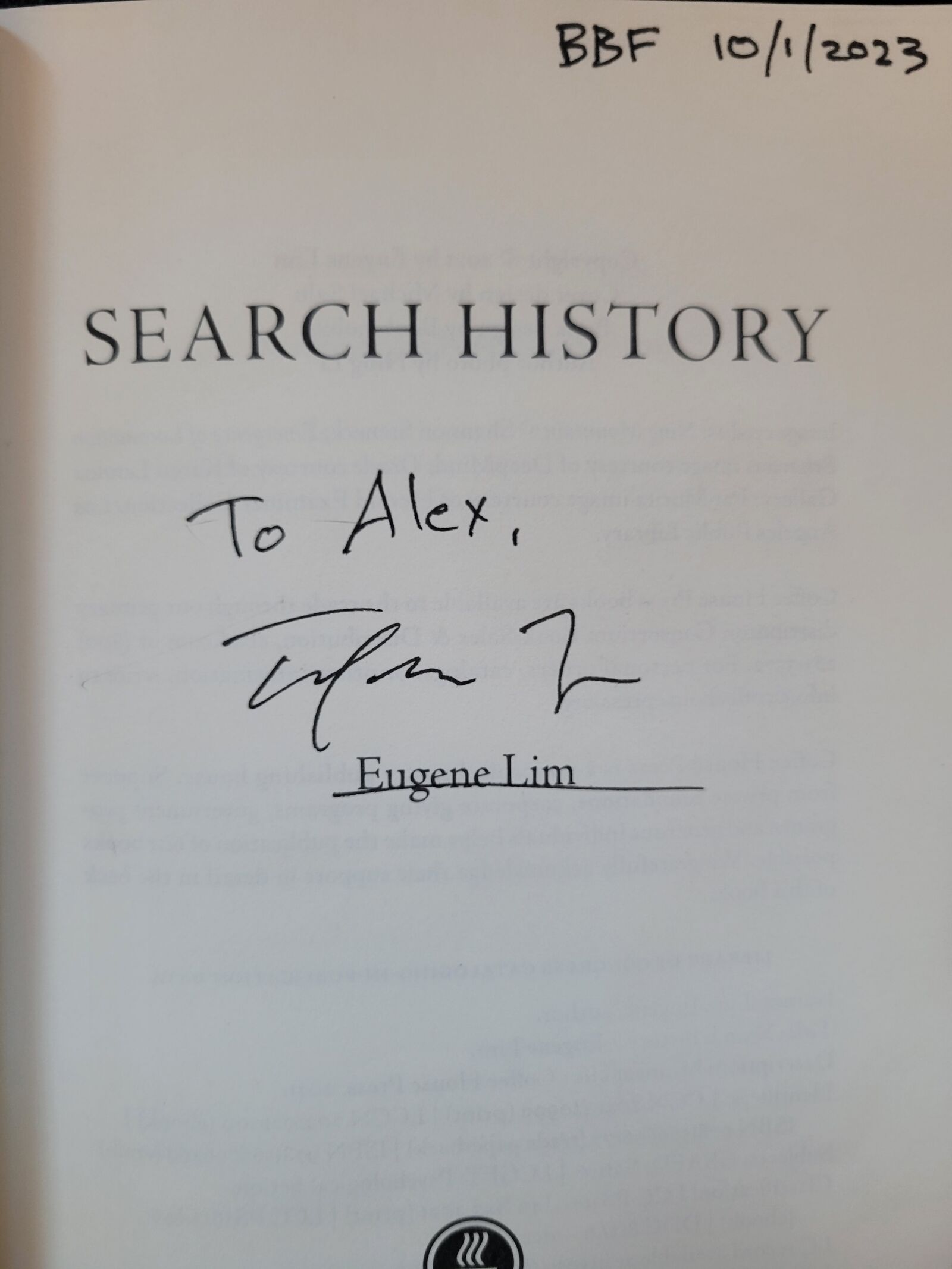 signed copy of search history by eugene lim
